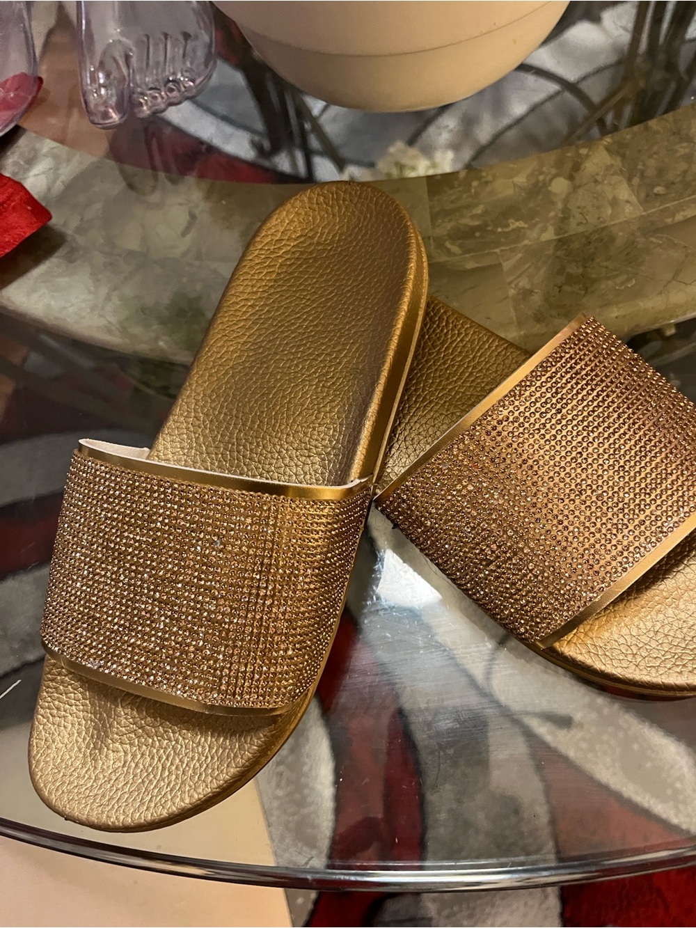 Gold Beaded Slide Sandals
